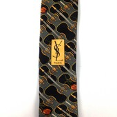 Yves Saint Laurent YSL Silk Gray Yellow Violin & Roses Neck Tie Necktie