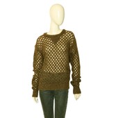 Isabel Marant Green Beige Woolen Mohair Open Knit Perforated Sweater Top size 38