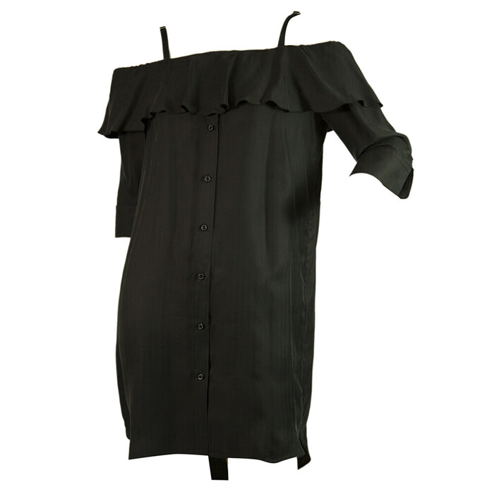 Neil Barrett Black Off Shoulders Ruffled Loose Mini Dress size S