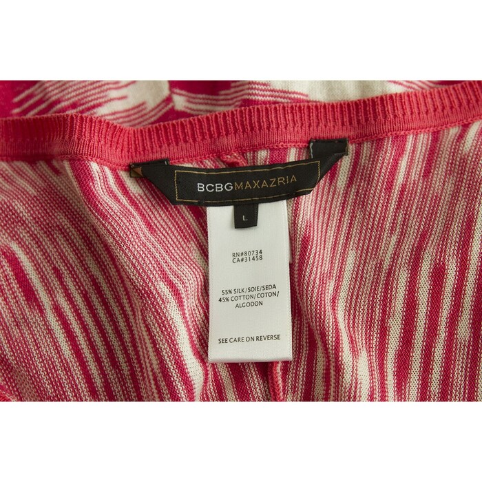 BCBG Maxazria Fuchsia White Striped V Silk Cotton Knit Tunic Mini Dress size L