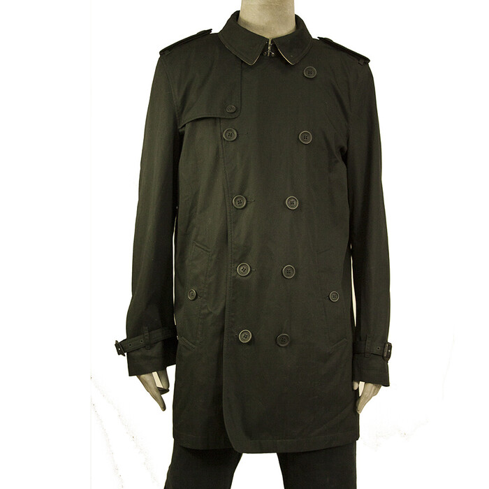 Burberry BRIT Men's Cotton Dark Black Trench Jacket Check Lining Coat size XL