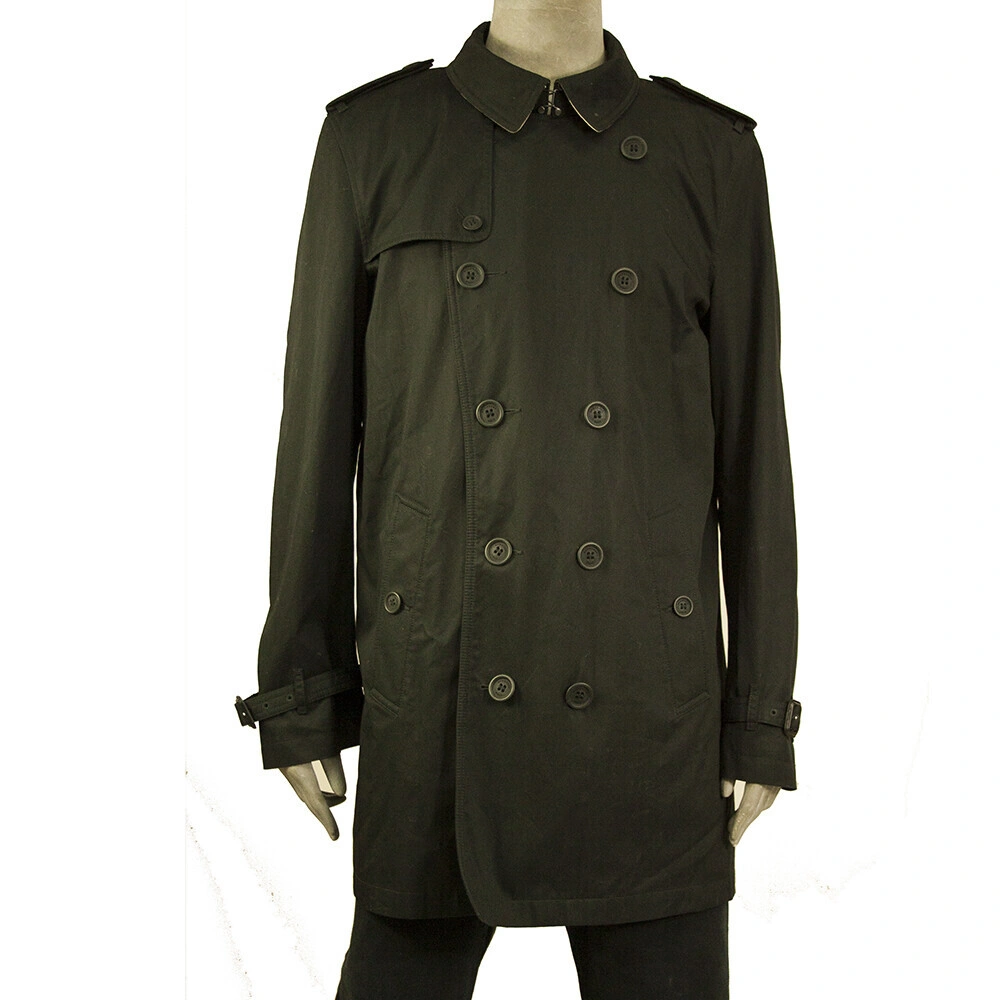 Burberry BRIT Men's Cotton Dark Black Trench Jacket Check Lining