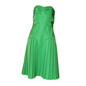 Zac Posen Grass Green Strapless Silk bustier Pleated Skirt midi dress size 8