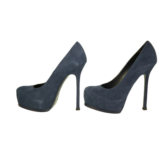 NWOB Yves Saint Laurent Blue Suede Tribute Tribtoo Heels Platform Pumps 40 Shoes