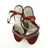 Solo Per Te Blue White Stripes Red Crystals Wedge Platform Sandals shoes ( 39 ?)