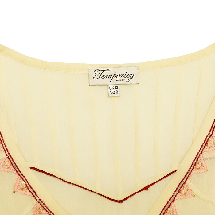 Temperley London Ivory Silk Red Pink Embroidery  Sheer Mini Dress size UK 12