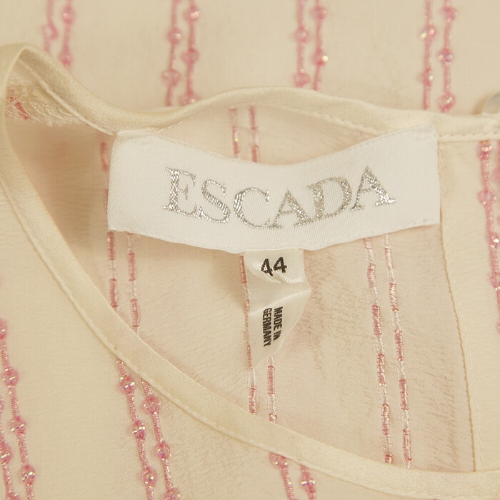 Escada Silk Cream with Pink Beaded Stripes Tunic Blouse Top Size 44