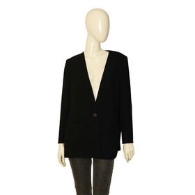 Pinko Women&#039;s Black Collarless Jacket Pleated Back Single Button Blazer 40 FR