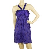 Tibi Silk Floral Daisies Jacquard Purple Y Neck Sleeveless Mini Dress -SZ 4