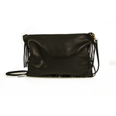 Stella Rittwagen Black Leather Boho Hippie Shoulder Bag with Fringes Handbag