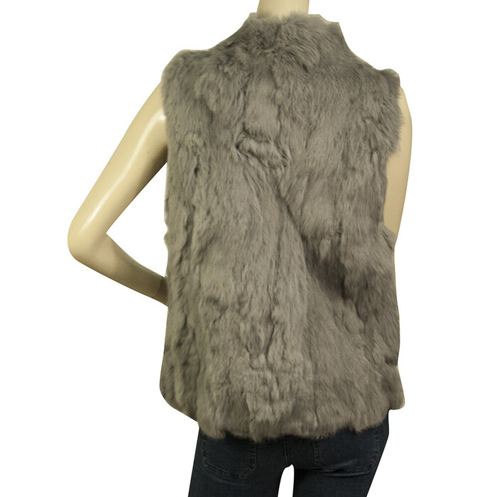 Genuine Rabbit Fur Gray Vest Sleeveless Jacket w. Zipper Coat Winter Gillet S/ M