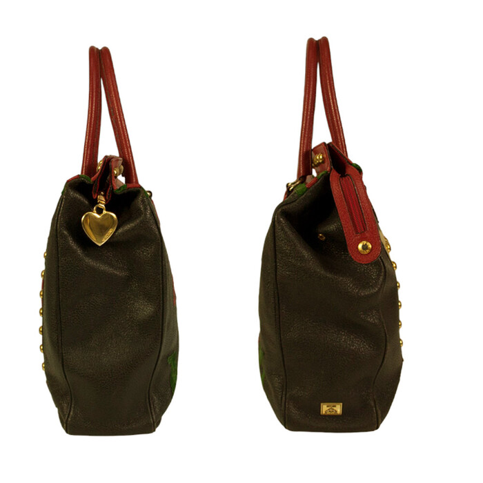 MOSCHINO Redwall 1990s "Art is Love" Vintage Multicolor Handbag Heart Rivets