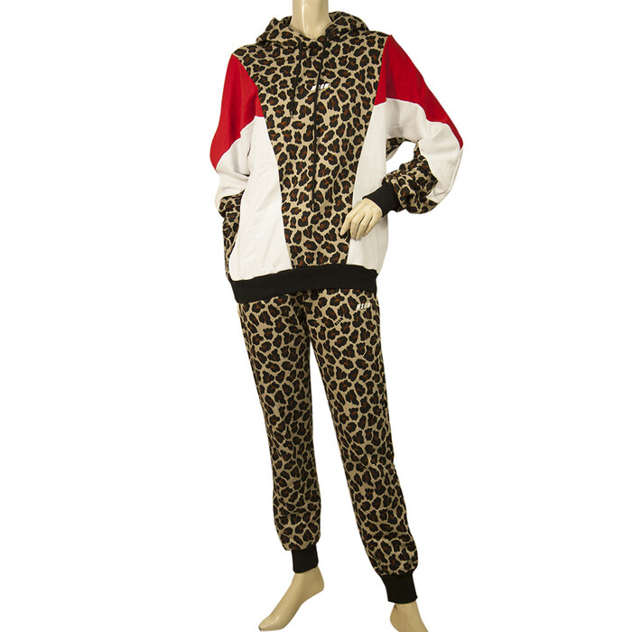 MSGM Animal Leopard Print Hoodie Top Sweat Pants Cotton Lounge Set (S - XS)