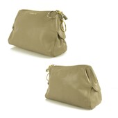 PAULE KA taupe leather with ring zipper pulls & padlock Clutch bag Handbag