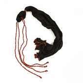 D A Anagnostopoulos Mykonos Black Fabric Red Corals Scarf Necklace