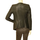 Neil Barrett Dark Green Real Leather Open front Collarless Jacket Size S