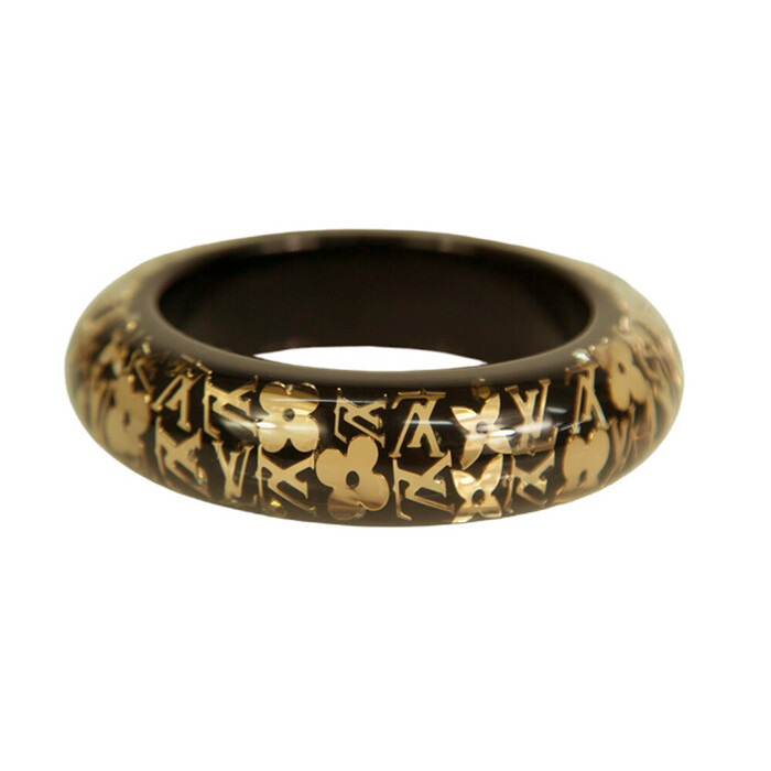 Louis Vuitton black with gold Inclusion resin sequins bangle bracelet