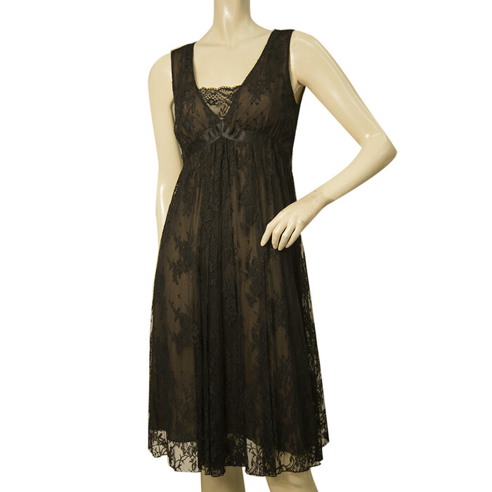 Azzaro Black Floral Lace Sleeveless Knee Length Cocktail Evening dress sz 38