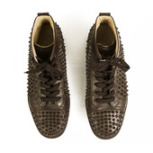 Christian Louboutin Brown Leather Mens Louis Allover Spikes High Top Sneaker 42,5