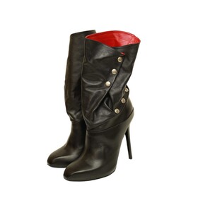 Alexander McQueen Black leather round toe high heel ankle boots red interior  40