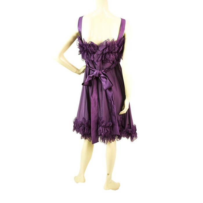 Elie Saab New Purple Silk Ruffled Knee Length Cocktail Evening dress sz 44