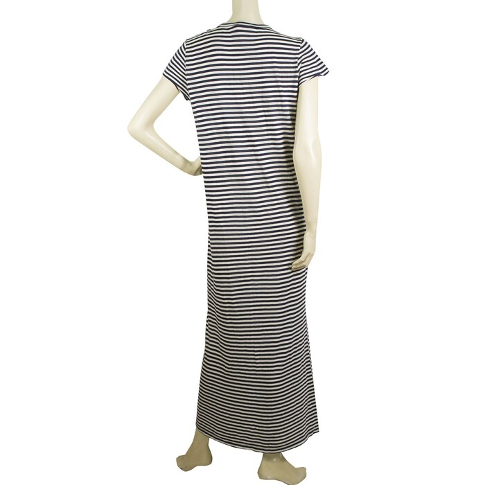 OneonOne Blue & White Stripes Cotton Viscose Maxi Long Front Slit Dress Size 2