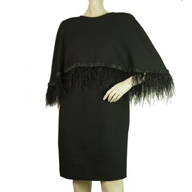 Dimitris Petrou Black Feathers &amp; Beads Mini Length Cape Dress