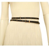 Louis Vuitton Black Leather Pyramid Studded Long Double Wrap Thin Skinny Belt