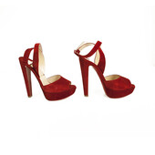 Christian Louboutin Louloudance Red Suede Platform Red Sole Sandal Heels 37,5eu