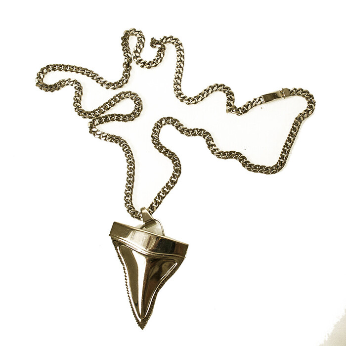 Givenchy Large Shark Tooth Pendant Silver Tone Chain Necklace with crystals