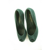 Gianvito Rossi Teal See Green Suede Peep Toe Pumps Slim High Heels Shoes sz 41