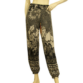 Fuzzi Black &amp; Beige Floral Elastic Waist &amp; Cuffs Summer Trousers size S