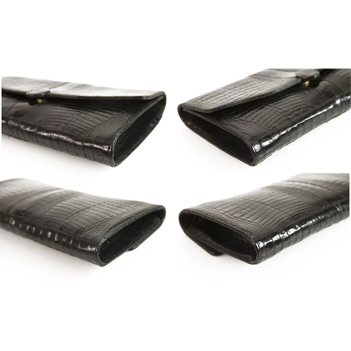 Vintage Black Croco Gold Tone Chain Flap Top Clutch Shoulder Evening Bag Handbag