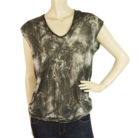 Helmut Lang Gray Tie Dye Effect Long Blouse Sleeveless T-Shirt Top Size S