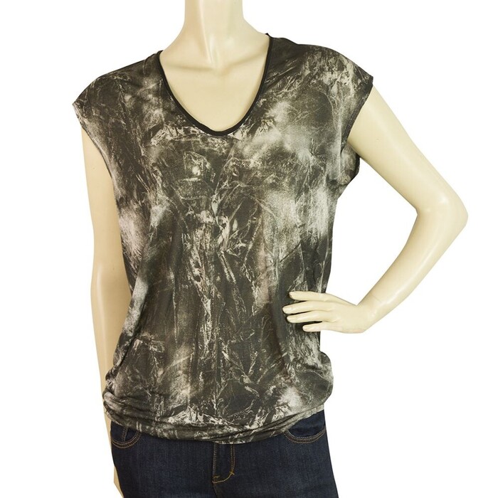 Helmut Lang Gray Tie Dye Effect Long Blouse Sleeveless T-Shirt Top Size S