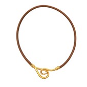 Hermès Jumbo Hook & Loop Light Brown Gold Leather Choker Necklace