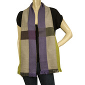 Johnstons Purple Gray Green 100% Merino Fringes Long Wool Scarf Wrap Cache Col