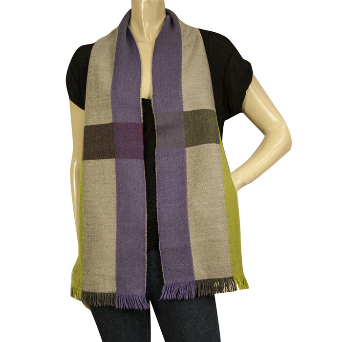 Johnstons Purple Gray Green 100% Merino Fringes Long Wool Scarf Wrap Cache Col
