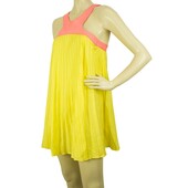 Paul & Joe Yellow Pink Pleated Sleeveless Halter Mini Summer Dress size 40