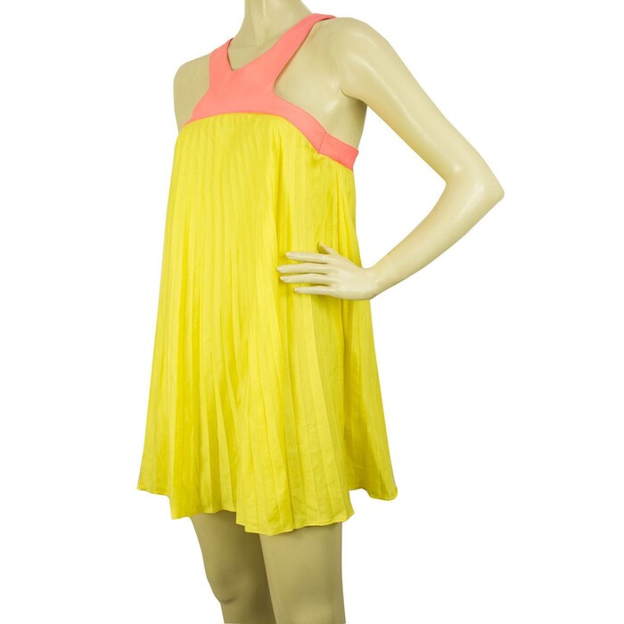 Paul & Joe Yellow Pink Pleated Sleeveless Halter Mini Summer Dress size 40