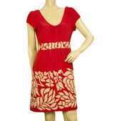 Tibi 100% Silk Red & Floral Cap Sleeve Scoop Neckline Mini Dress size 6