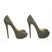 Christian Louboutin Blue Glittery Lady Peep Platform Heels Peep Toe Pumps 37