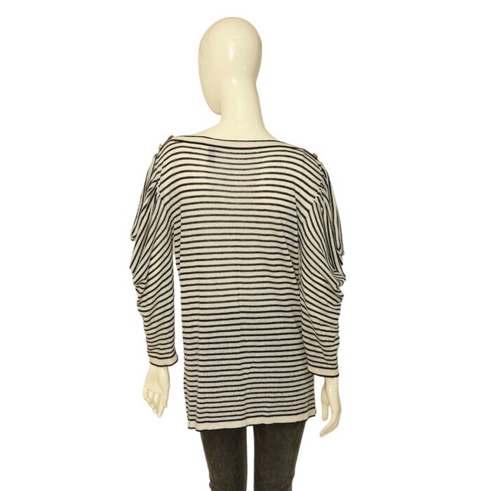 Stella McCartney Black White Stripes Cashmere Knit Boat Neck Sweater Top size 44