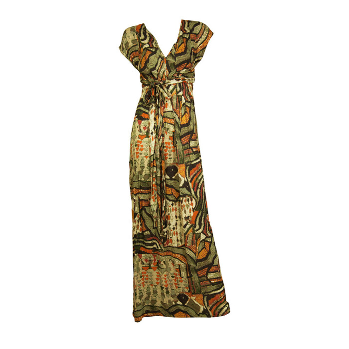 Devotion Multicolor Tribal Short Sleeve Maxi Belted Long Summer Dress size S
