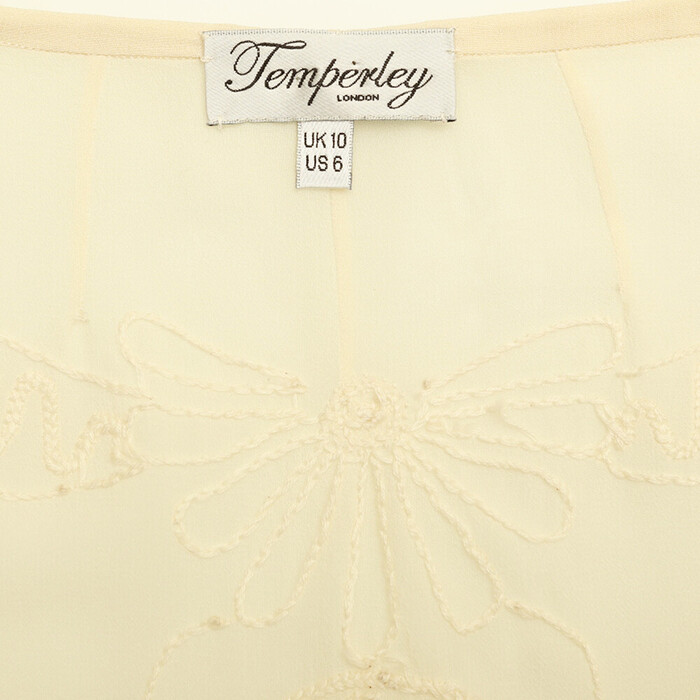 Temperley London Ivory Silk Embroidered Sheer Short Sleeve Mini Dress size UK 10