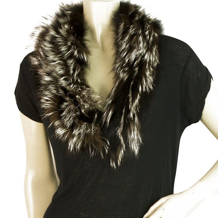 Brown Gray Genuine Fur Collar Small Scarf