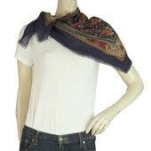 Oriental Multicolor Square Foulard Scarf Colorful Print, superb