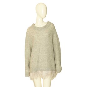 Riani Gray Wool Knit w. Ostrich Feathers Sweater Top size 44 Eur