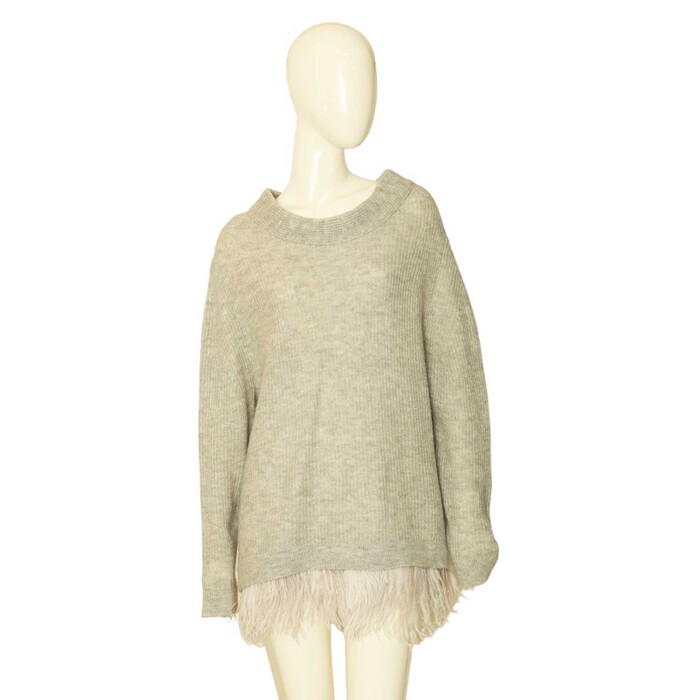 Riani Gray Wool Knit w. Ostrich Feathers Sweater Top size 44 Eur