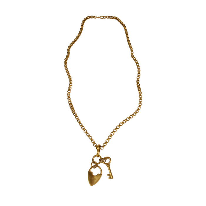 Chloe Gold Tone Metal Long Chain logo Padlock Necklace